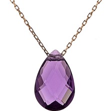 Prenses Pırlanta Kadın 14 Ayar Altın Mor Damla Taşlı Kolye