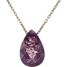 Prenses Pırlanta Kadın 14 Ayar Altın Mor Doğal Damla Taşlı Kolye