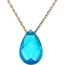 Prenses Pırlanta Kadın 14 Ayar Altın Damla Taşlı Mavi Renk Kolye