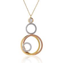 Prenses Pırlanta Kadın 14 Ayar Altın Sarı Beyaz Rose 3 Renk Kolye