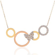 Prenses Pırlanta Kadın 14 Ayar Altın Sarı Beyaz Rose 3 Renk Kolye