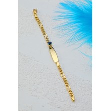 Prenses Pırlanta Çocuk 14 Ayar Altın Nazar Göz Taşlı Künye Bileklik