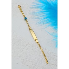 Prenses Pırlanta Çocuk 14 Ayar Altın Nazar Göz Taşlı Künye Bileklik