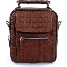 Kangaroo Kingdom Deri Kroko Kahverengi Erkek El Çantası 5655-CAK