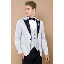 Wessi Erkek Çıkma Yaka Garnili Yelekli Slim Fit Damatlık