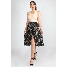 Balins Çiçekli Viskon Etek Siyah