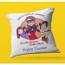 Armağan Zengini Kişiye Özel Benim Süper Annem 2 Tasarımlı | Saten Kare Yastık
