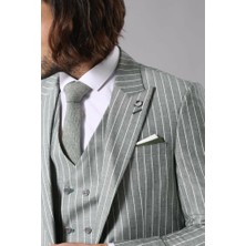 Wessi Erkek Çizgili Ceketli Yelekli Slim Fit Takım Elbise