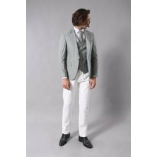 Wessi Erkek Çizgili Ceketli Yelekli Slim Fit Takım Elbise