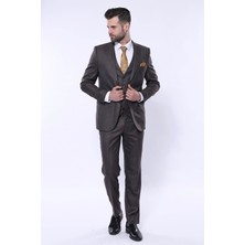 Wessi Erkek Çizgili Slim Fit Yelekli Takım Elbise