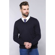 Wessi Erkek Desensiz V Yaka Slim Fit Triko