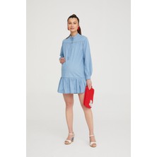 Hamile Fırfırlı Uzun Kollu Açık Mavi Elbise 1068