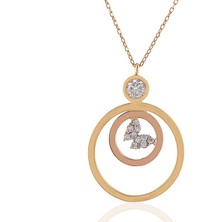 Prenses Pırlanta Kadın 14 Ayar Altın  Sarı Beyaz Rose 3 Renk Kelebekli Kolye