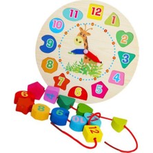 Hamaha Wooden Toys Ahşap Eğitici Geliştirici Renkli Ipe Dizme Saat Oyuncak
