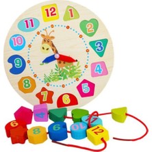 Hamaha Wooden Toys Ahşap Eğitici Geliştirici Renkli Ipe Dizme Saat Oyuncak