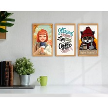 Bk Gift Coffee Tasarımlı Dekoratif 3’lü Retro Ahşap Tablo-1