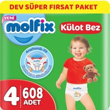 Molfix Külot Bebek Bezi Beden:4 (9-14KG) Maxi 608 'li Dev Süper Fırsat Pk