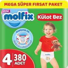 Molfix Külot Bebek Bezi Beden: 4 (9 - 14 Kg) Maxi 380'LI Mega Süper Fırsat Pk