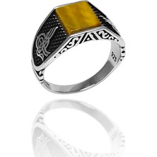 Midyat Nurtaş Gümüş Kaplangözü Taşlı Tuğra Işlemeli Erkek Gümüş Yüzük