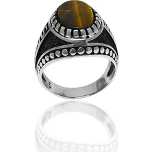 Midyat Nurtaş Gümüş Kaplangözü Taşlı Nokta Işlemeli Erkek Gümüş Yüzük