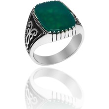 Midyat Nurtaş Gümüş Akik Taşlı Sarmaşık Işlemeli Erkek Gümüş Yüzük