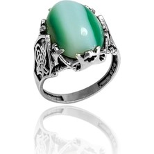 Midyat Nurtaş Gümüş Ceyd Taşlı Tuğralı Işleme Erkek Gümüş Yüzük