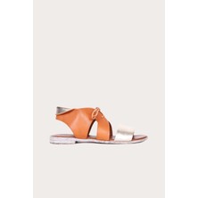 Bueno Shoes Altın Taba Deri Kadın Düz Sandalet