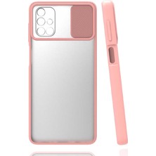 Case 4U Samsung Galaxy M51 Sürgülü Kaydırmalı Kızaklı Kamera Koruyuculu Mat Buzlu Silikon Lensi Kılıf Pembe