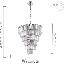 Çakır Aydınlatma Şelale 50'lik Kristal Taşlı 6 Katlı 6'lı Gümüş Krom Sarkıt Avize
