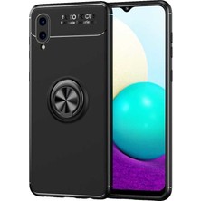 Caseart Samsung Galaxy A02 Kılıf Renkli Yüzüklü Manyetik Silikon Kapak Siyah Siyah
