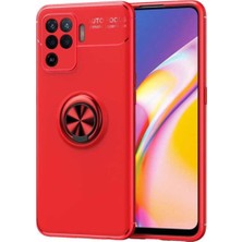 Caseart Oppo Reno 5 Lite Kılıf Renkli Yüzüklü Manyetik Silikon Kapak Kırmızı Kırmızı