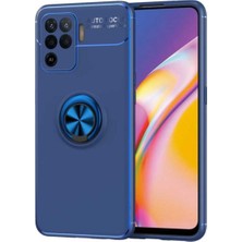 Caseart Oppo Reno 5 Lite Kılıf Renkli Yüzüklü Manyetik Silikon Kapak Mavi Mavi