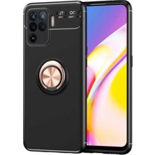 Caseart Oppo Reno 5 Lite Kılıf Renkli Yüzüklü Manyetik Silikon Kapak Siyah Rose Gold