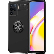 Caseart Oppo Reno 5 Lite Kılıf Renkli Yüzüklü Manyetik Silikon Kapak Siyah Siyah