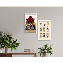Bk Gift Coffee Tasarımlı Dekoratif 2'li Ahşap Beyaz Çerçeveli Tablo-6