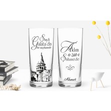 Bk Kişiye Özel Renkli Baskılı Şimdi Galata'da Tasarımlı 2'li Rakı Bardağı Seti-1