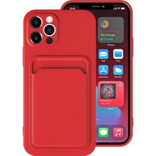 Ceponya Apple iPhone 12 Pro Max Kılıf ​​kartlıklı Silikon Dikişli Deri Görünüm Kırmızı