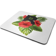 Wuw Kırmızı Tropikal Çiçekli B Harfli Dikdörtgen Kaymaz Taban Mouse Pad