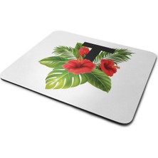 Wuw Kırmızı Tropikal Çiçekli T Harfli Dikdörtgen Kaymaz Taban Mouse Pad