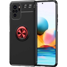 Caseworld Xiaomi Redmi Note 10 Kılıf Renkli Yüzüklü Manyetik Silikon Kapak Siyah Kırmızı