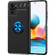 Caseworld Xiaomi Redmi Note 10 Kılıf Renkli Yüzüklü Manyetik Silikon Kapak Siyah Mavi