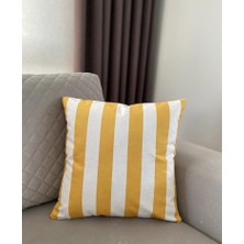Lia Store Çift Tarafı Baskılı Sarı Beyaz Çizgili Dekoratif Kırlent Kılıfı