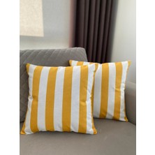 Lia Store Çift Tarafı Baskılı Sarı Beyaz Çizgili Dekoratif 2'li Kırlent Kılıfı Seti