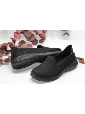 Servet Ultra Hafif Düz Taban Bağsız Siyah Günlük Aqua Spor Ayakkabı