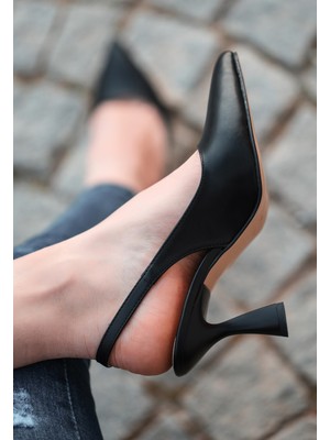 7erbilden Onno Siyah Cilt Topuklu Ayakkabı