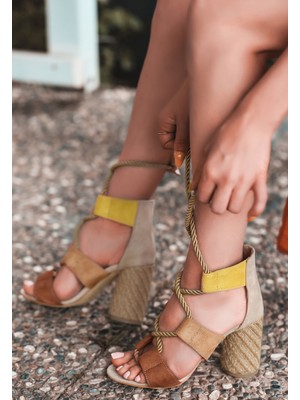 7erbilden Esto Taba Süet Renkli Topuklu Ayakkabı