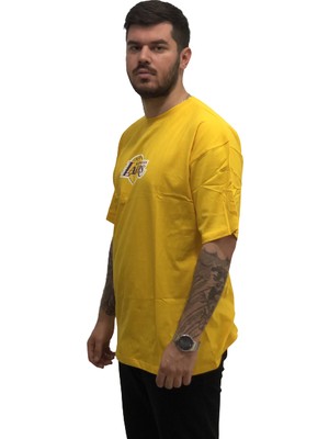 Amor Man L0S Angeles Lakers Sırt Baskılı Pamuk Ter Tutmayan Oversize Bol Kesim Erkek Trend Tshirt