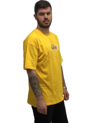 Amor Man L0S Angeles Lakers Sırt Baskılı Pamuk Ter Tutmayan Oversize Bol Kesim Erkek Trend Tshirt