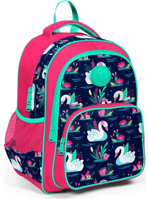 Yaygan Coral High Kids Neon Mercan Lacivert Kuğu Desenli Üç Bölmeli Okul Çantası Renkli ve Konforlu