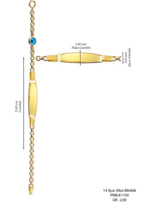 Prenses Pırlanta Çocuk 14 Ayar Altın Nazar Göz Taşlı Künye Bileklik
